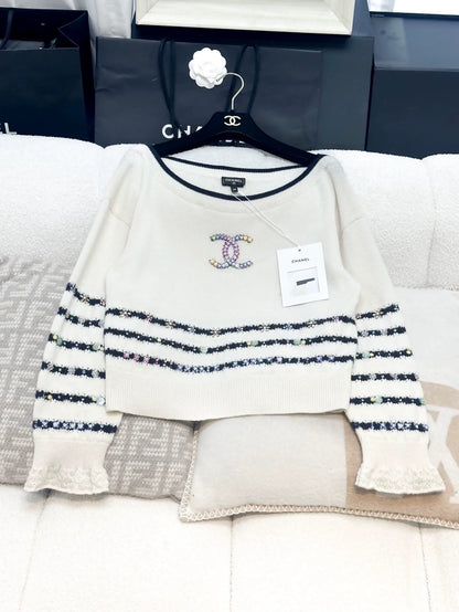 Chanel 23C écru striped top