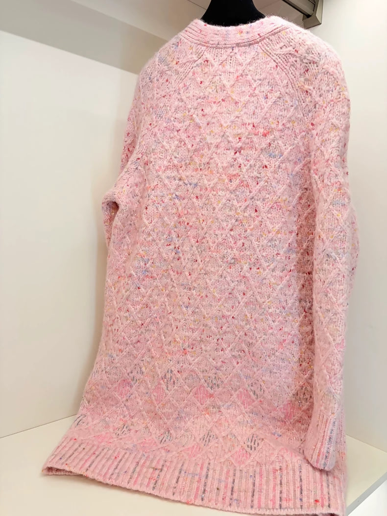 Chanel 17A pink cashmere tweed cardigan