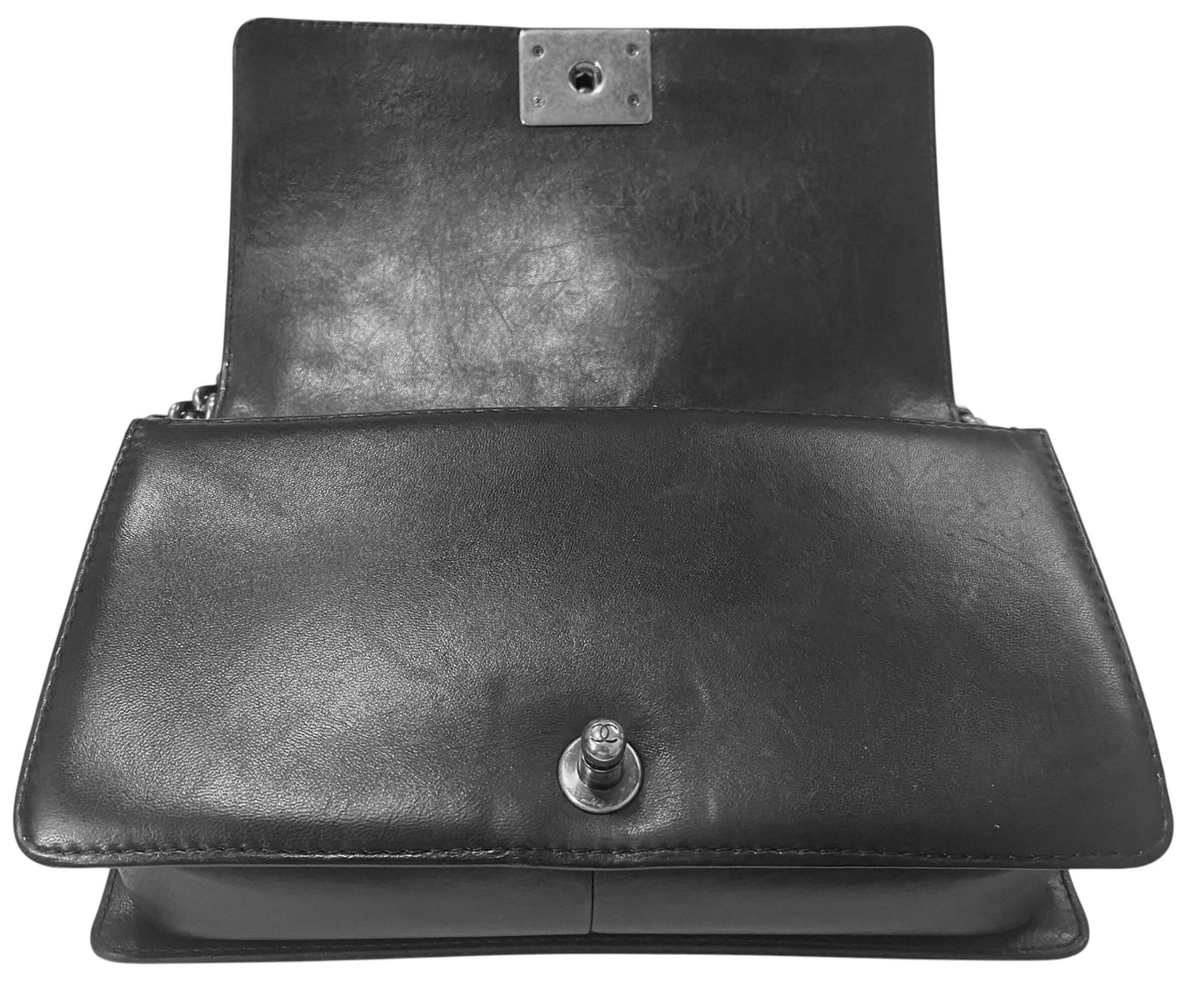 Chanel 13A Paris Edinburgh Black Lambskin Old Medium Embossed Celtic Knot Boy Flap Bag