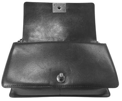 Chanel 13A Paris Edinburgh Black Lambskin Old Medium Embossed Celtic Knot Boy Flap Bag