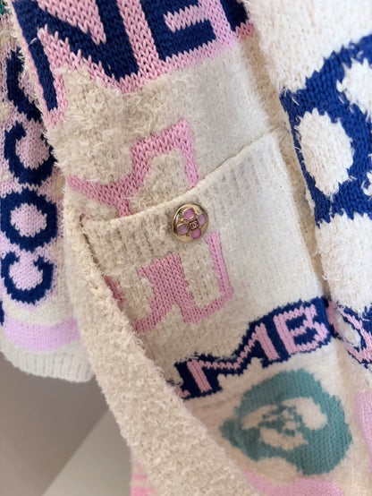 Chanel 23P Beach Colored All-Over Logo Cardigan