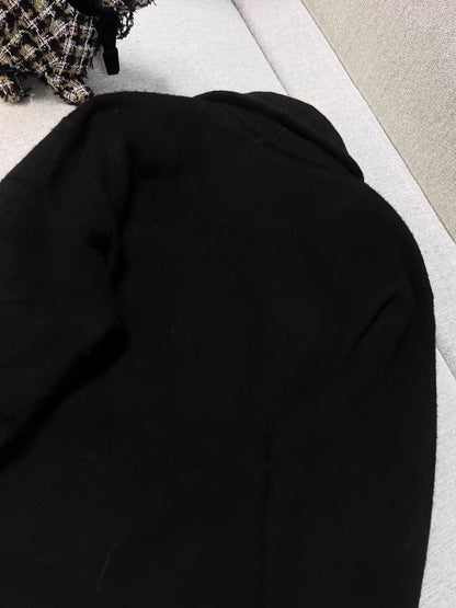 Chanel Coco Neige black pearl double C logo lapel cashmere knit