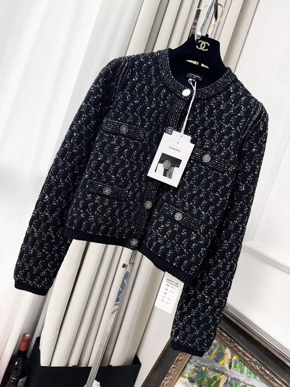 CHANEL 21K black sequin knitted cardigan
