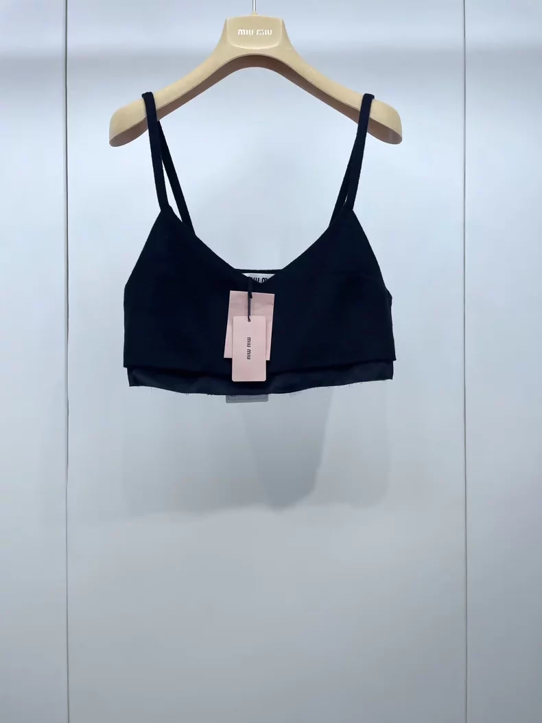 Miu Miu black wool camisole with appliqué logo