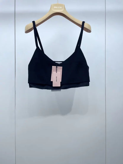 Miu Miu black wool camisole with appliqué logo