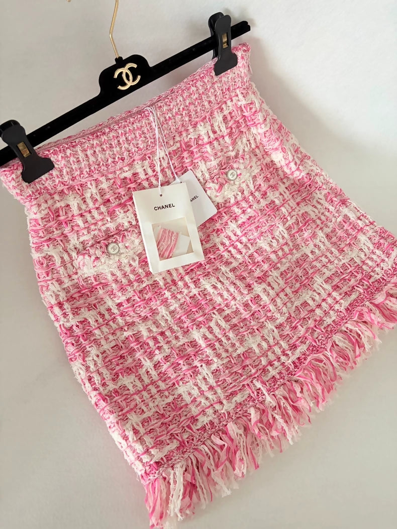 Chanel 24P Pink Fringe jacket Skirt set