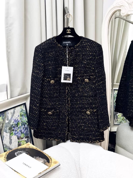 Chanel 19A Black and Gold Tweed Jacket