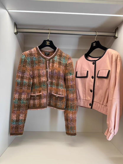 Chanel 22A brown plaid wool cardigan