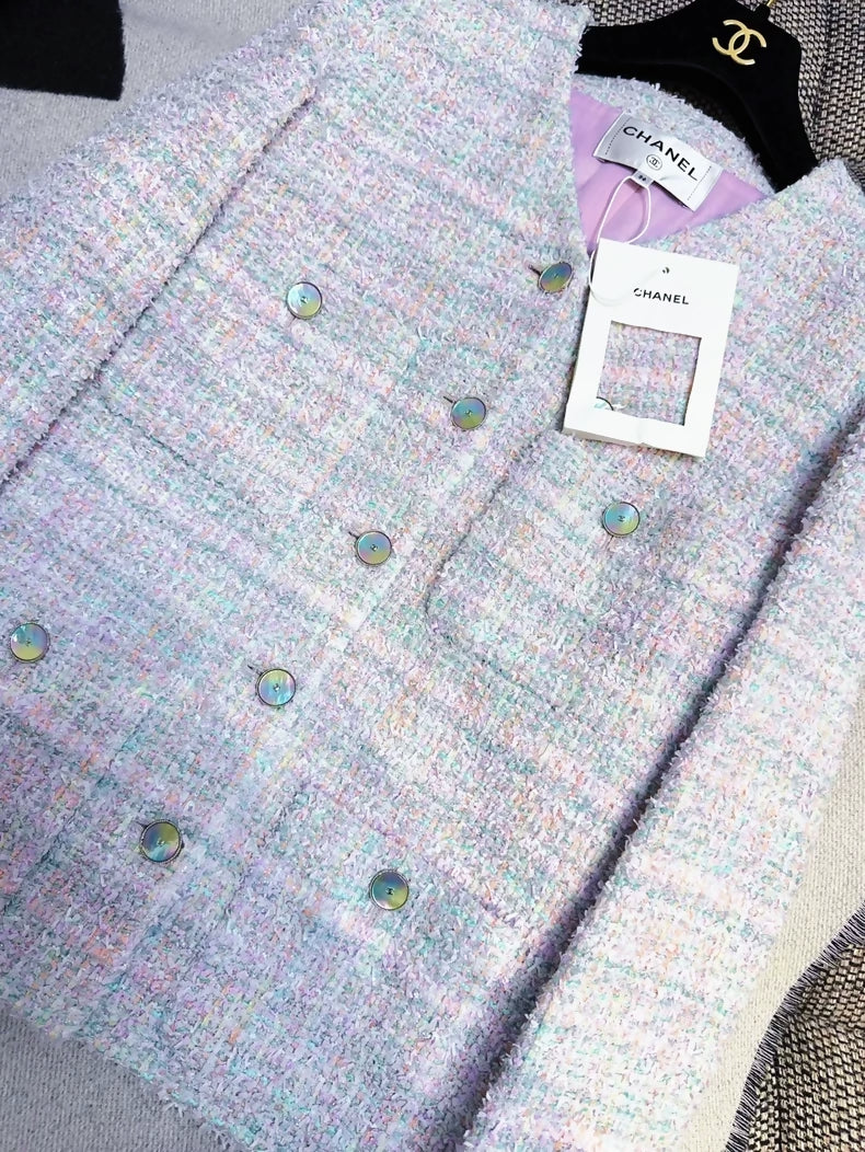 Chanel 25P  iridescent multicoloured purple tweed jacket