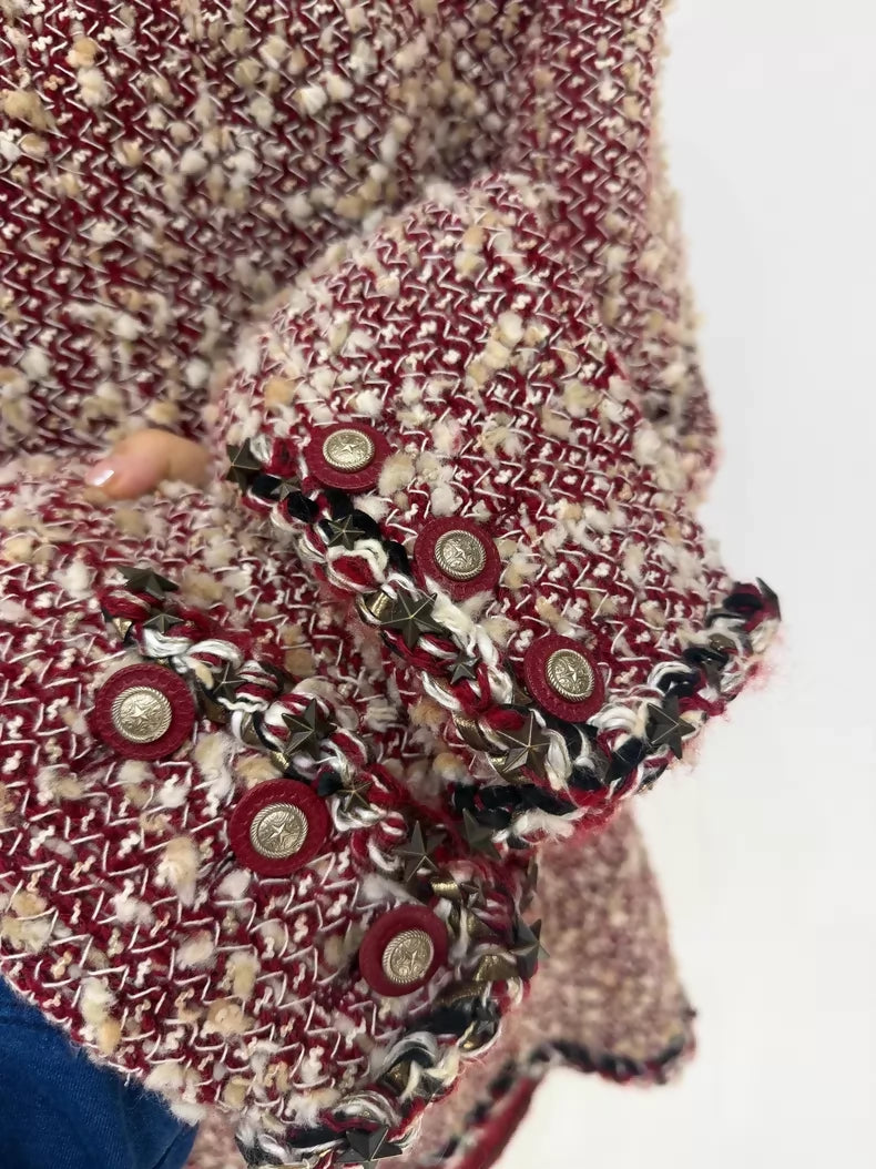 Chanel Dallas Red Tweed Beaded Cardigan