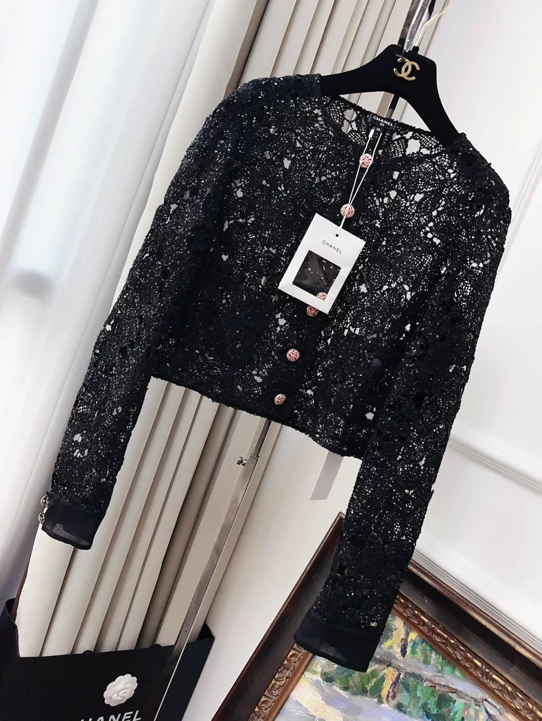 Chanel 24S black lace jacket