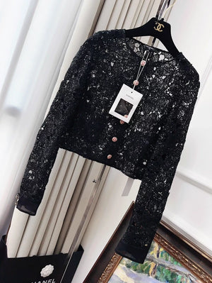 Chanel 24S black lace jacket