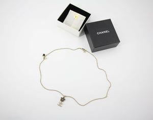 Chanel A21C Rhinestone Black Pendant Camellia Light Gold Necklace