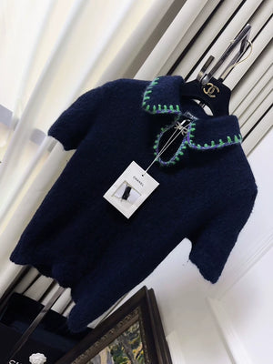 Chanel 25N Coco Neige Ski Collection Navy Blue Doll Collar Top