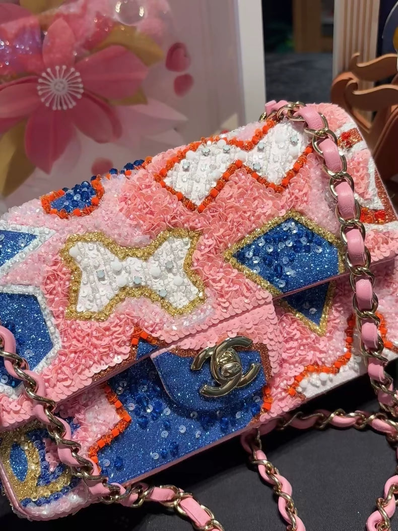 Chanel 23A Métiers d'Art Colorful Beaded Embroidery CF Mini Shoulder Bag