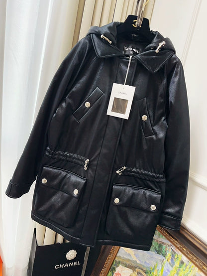 Chanel 23N ski series black hooded down jacket
