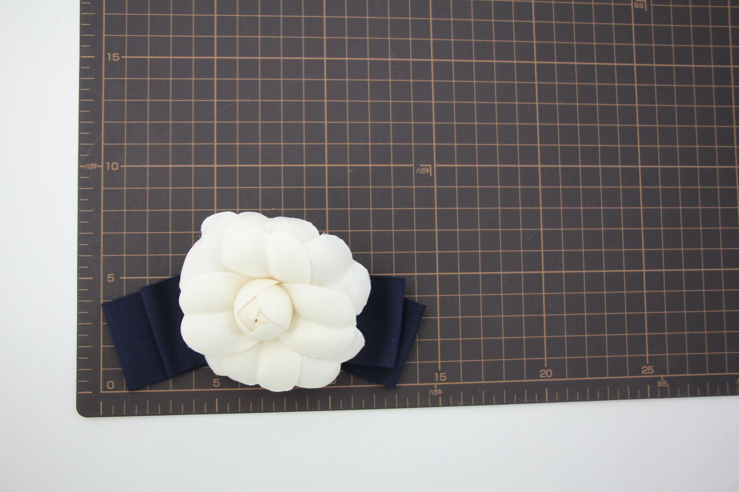 Chanel Vintage 81-85 Fabric Dark Blue Camellia Ribbon Brooch