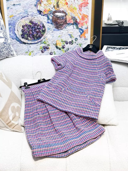 Chanel purple striped tweed top and skirt set