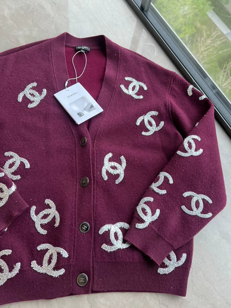 Chanel 22A burgundy cashmere cardigan