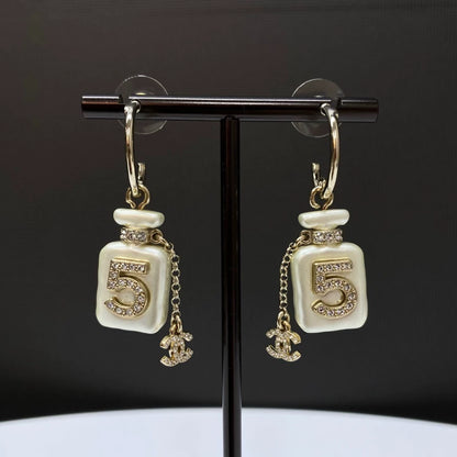 Chanel 22s Pearl White No. 5 perfume bottle pendant earrings