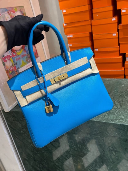 Hermes Birkin 30 B3 Blue Zanzibar Epsom Leather gold hardware