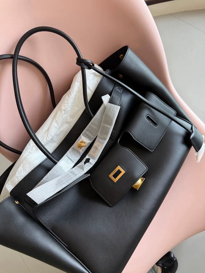 BALENCIAGA Bel Air black and gold tote bag with multiple pockets, medium size