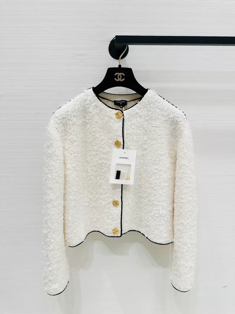 Chanel 26S white cardigan gold cc logo buttons