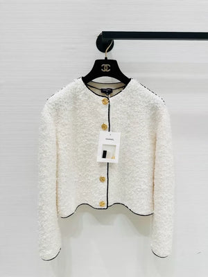 Chanel 26S white cardigan gold cc logo buttons