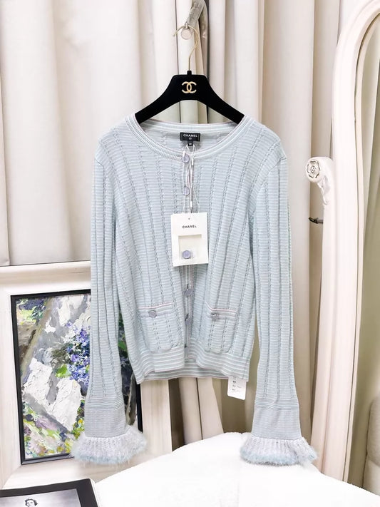 Chanel 25B blue mixed-tone flared sleeve knit cardigan