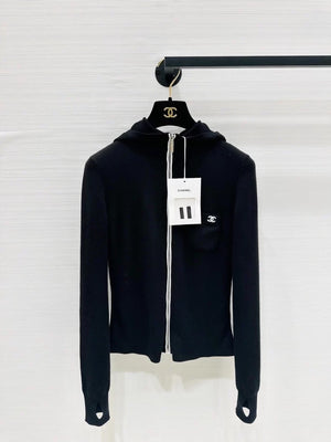 Chanel Coco Neige black hooded knit cardigan