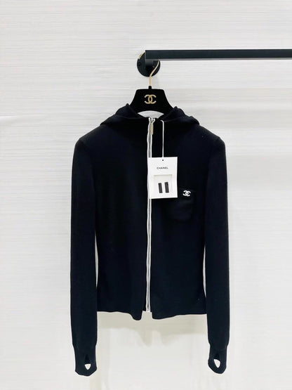 Chanel Coco Neige black hooded knit cardigan