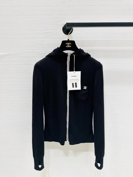 Chanel Coco Neige black hooded knit cardigan