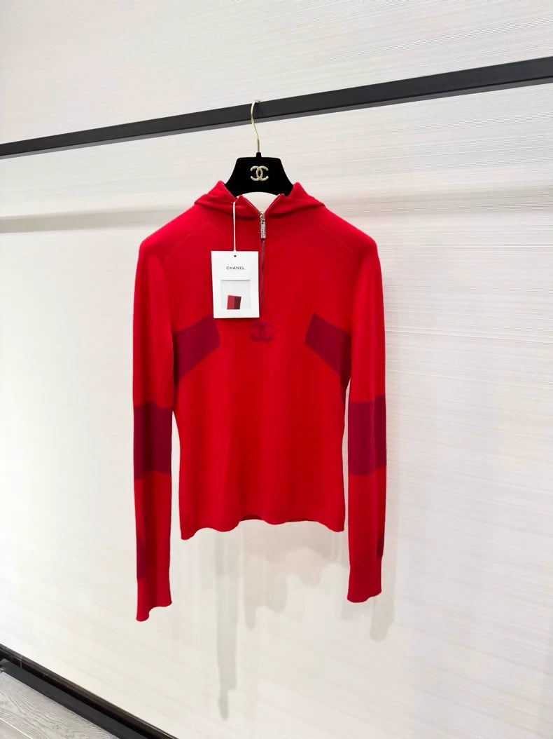 Chanel 24N Ski Red wool hooded knit