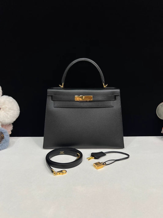 Hermes Kelly 28 black Epsom leather gold hardware
