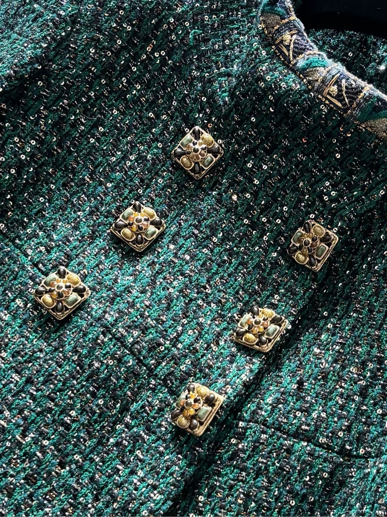 Chanel Byzantine Green Double-Breasted Glass Button Jacket