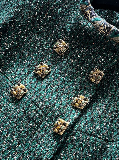 Chanel Byzantine Green Double-Breasted Glass Button Jacket