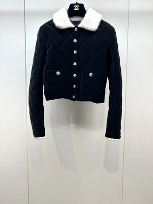 Chanel 24N Black and White Collared Lambswool Coat