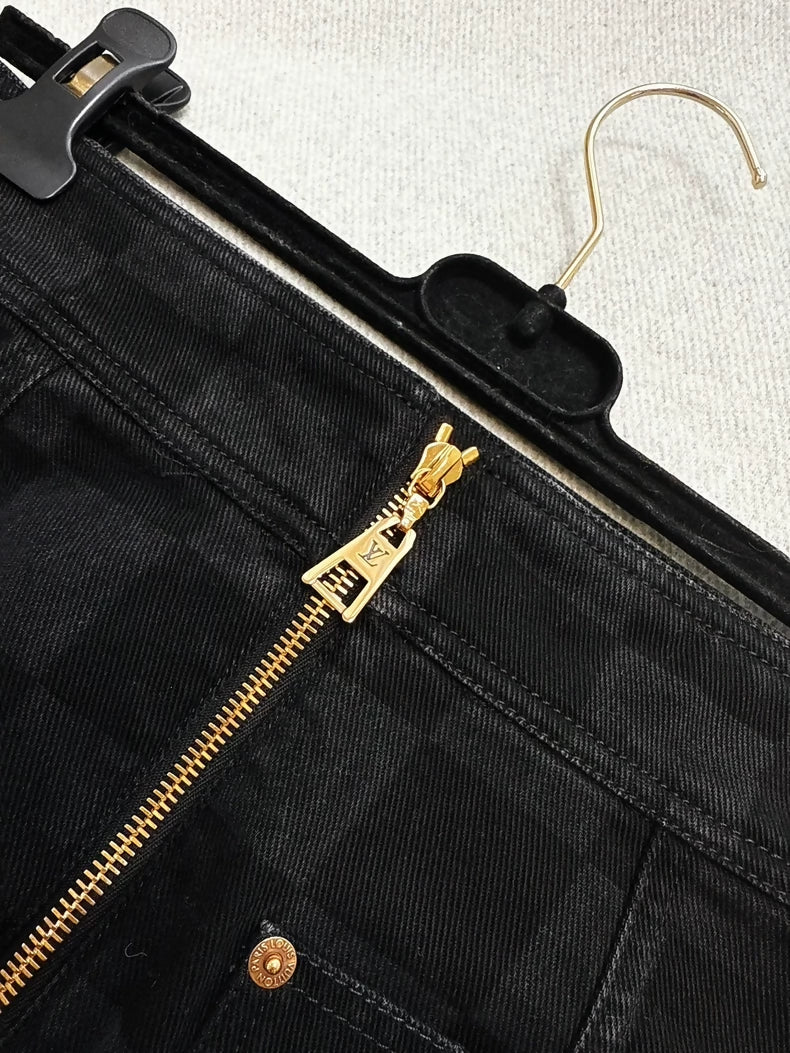 Louis Vuitton LV black and grey check denim skirt