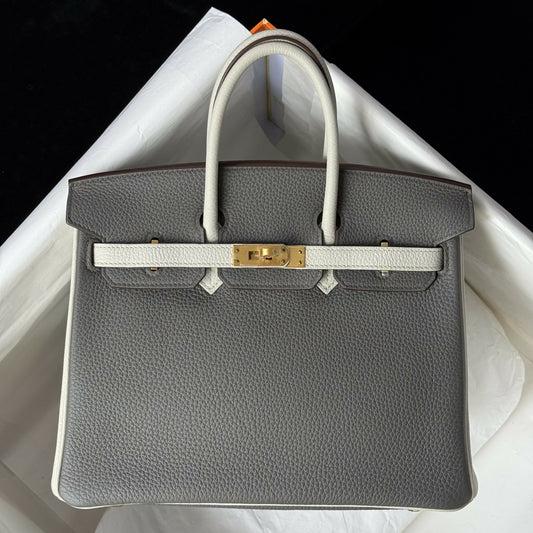 Hermès HSS Custom Birkin 25 Etain & Nata Togo with Brushed Gold Hardware