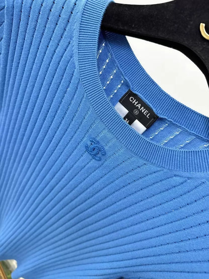 Chanel 22S Blue Knit tshirt