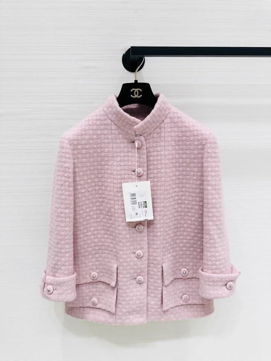 Chanel 24K light pink wool tweed coat