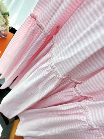 Chanel 24C pink and white striped logo maxi skirt