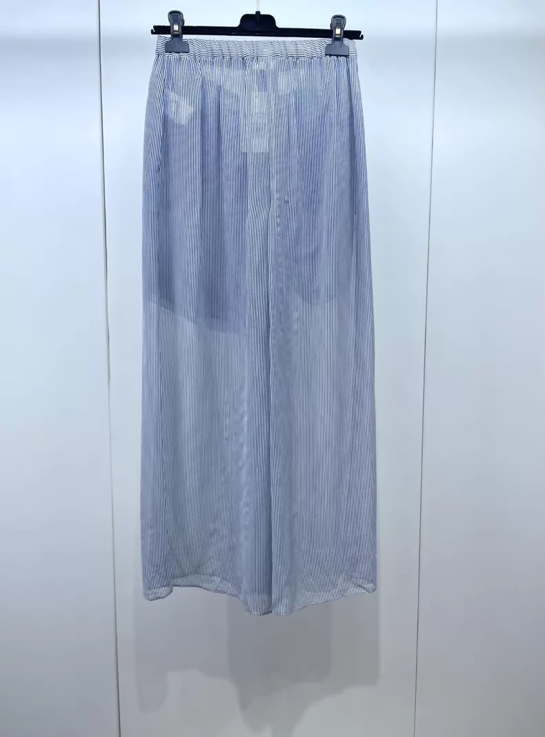 Chanel 22s grey and white striped wide-leg trousers