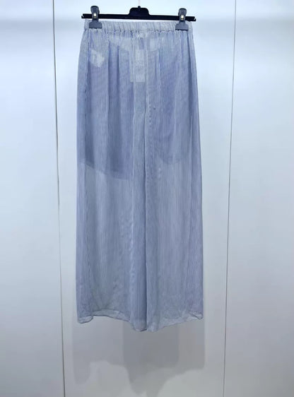 Chanel 22s grey and white striped wide-leg trousers