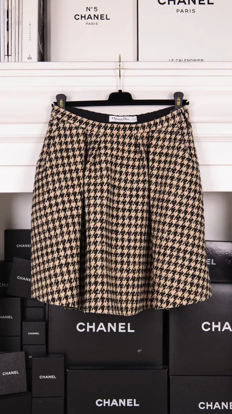 Dior Brown Houndstooth Blazer with Skirt Set
