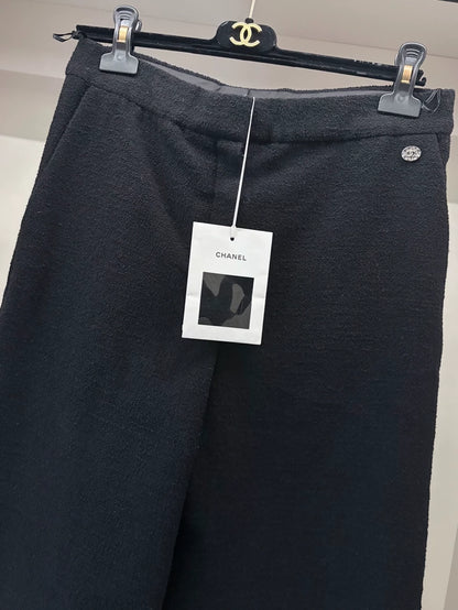 Chanel 22A Black Tweed Wide-Leg Pants