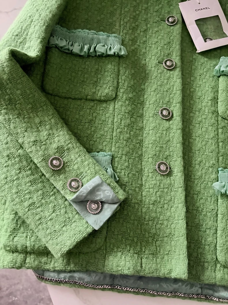 Chanel 24A Green Four-Pocket Tweed Jacket