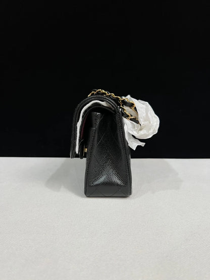 CHANEL Black lychee leather Gold hardware CF Shoulder Bag