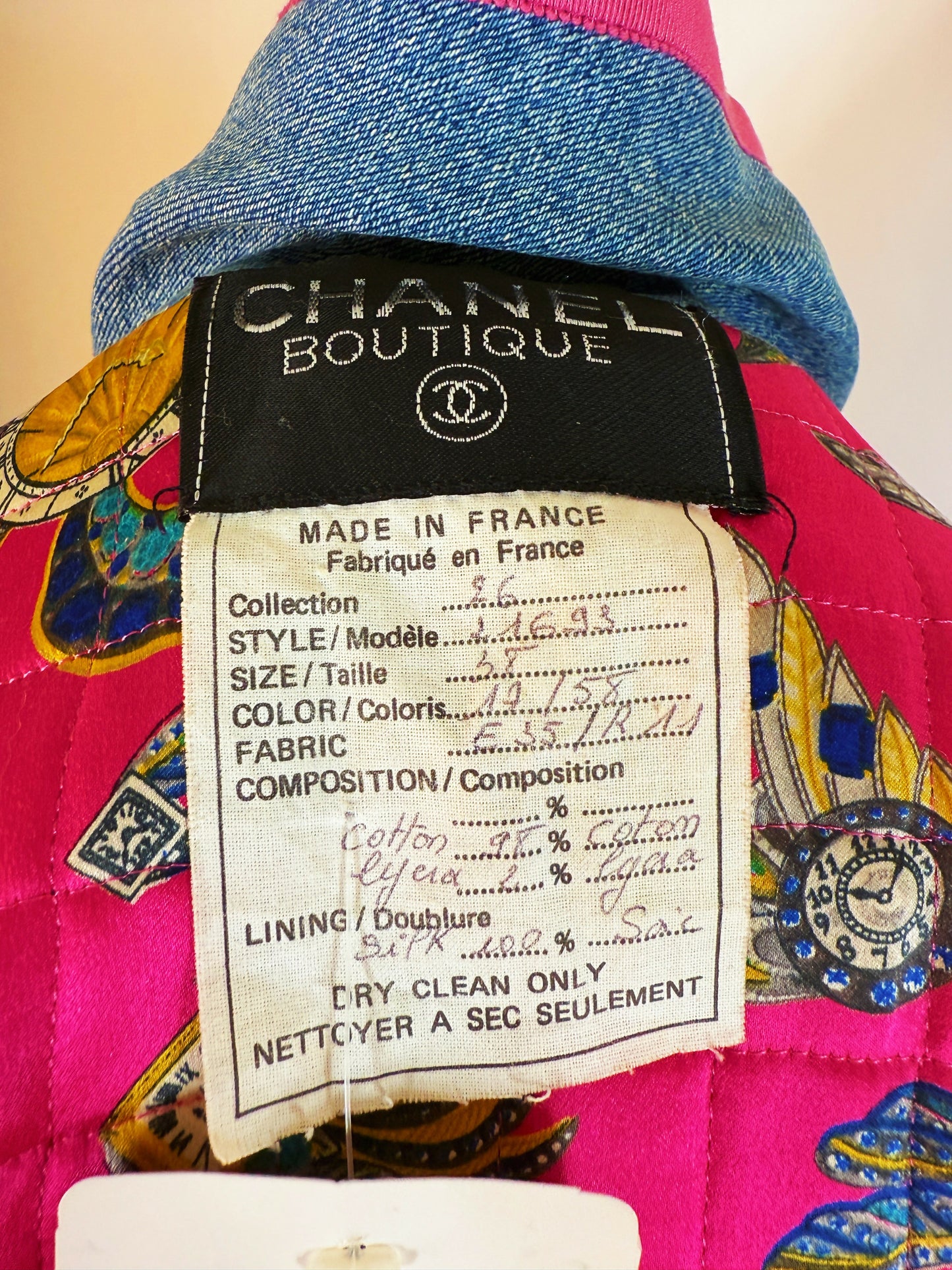 Chanel Vintage 1991 Runway Denim Jacket with Pink Trim and Gold CC Buttons