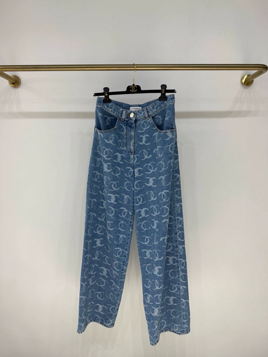 Chanel 23B blue CC denim wide-leg jeans